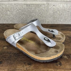 Birkenstock Gizeh Shoes Silver Womens Size US 8 EU 39